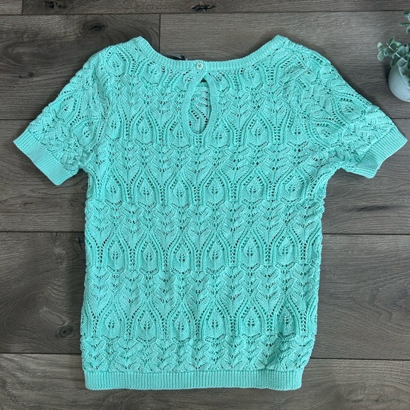 NWT ANTHROPOLOGIE Mint Green Lace Knit Top Size Medium - Picture 6 of 8